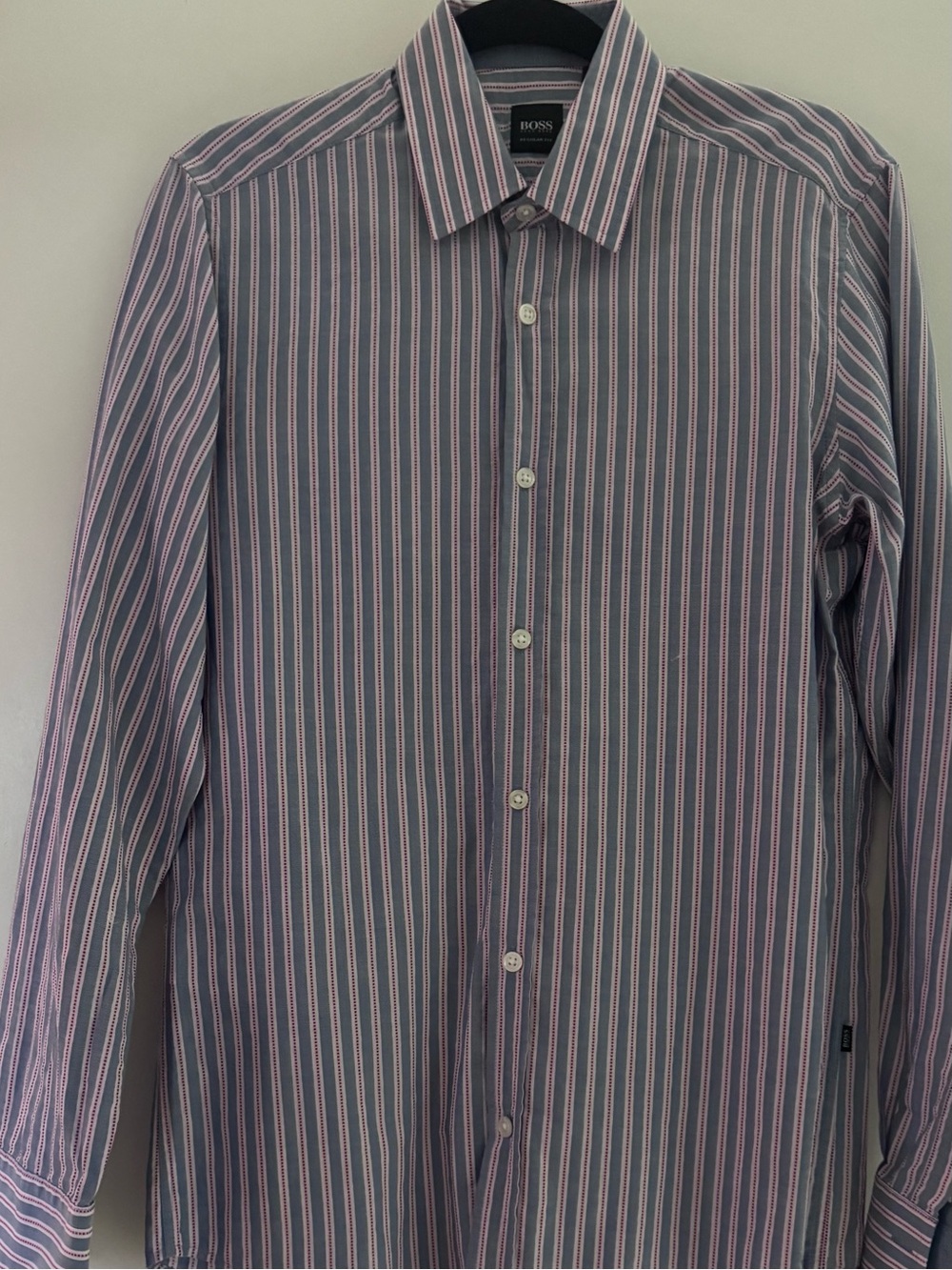 Hugo Boss Men's Blue Shirt with Red Stripes